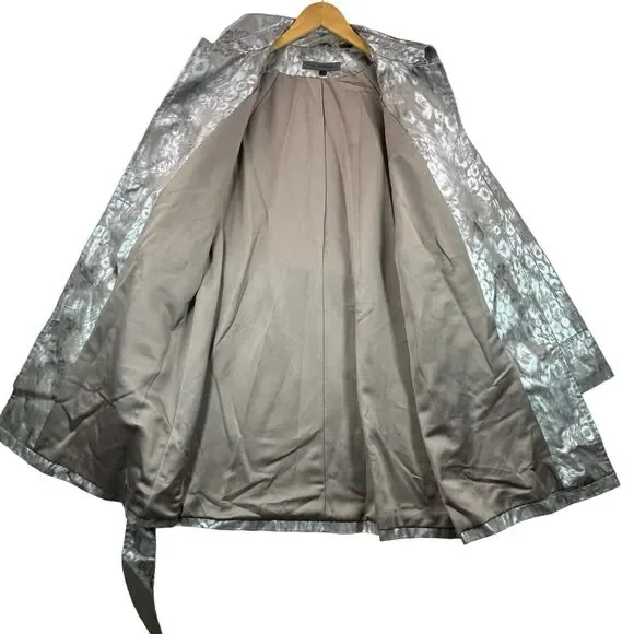 Via Spiga Coat Womens Sz L Silver Cheetah Leopard Animal Print Raincoat Trench - Picture 6 of 16